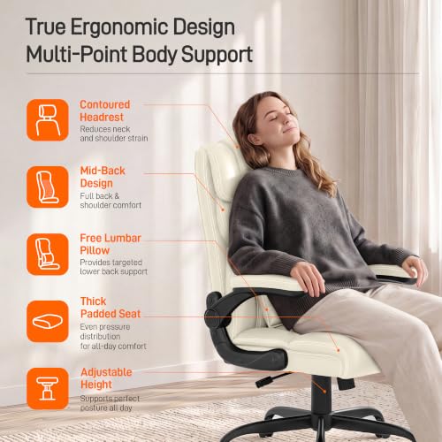 Image of Office Chair, Executive Mid-Back Computer Desk Chair with Flip-up Armrests