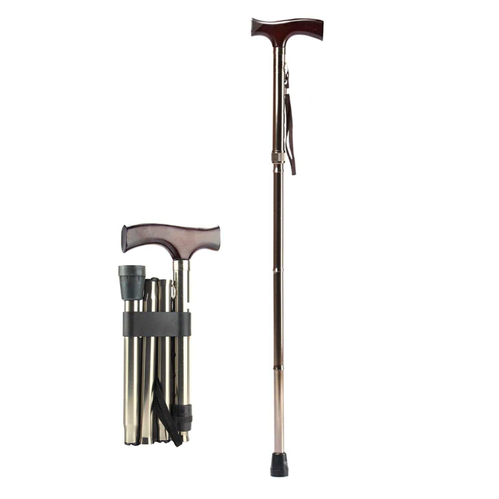 Bastone da Passeggio Pieghevole, Canna da Passeggio per Donna e Uomo, con Impugnatura T e Cinturino da Polso, Leggero e Portatile, 1 unità