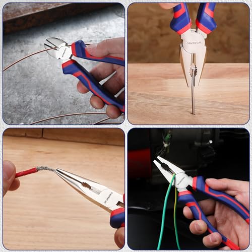WORKPRO 3-Piece Pliers Set, 6" Long Nose, 6" Diagonal Cutting, 7" Combination, Soft Grip, Blue, Red, Carbon Steel, for DIY Household Repair 7 WORKPRO 3-Piece Pliers Set, 6" Long Nose, 6" Diagonal Cutting, 7" Combination, Soft Grip, Blue, Red, Carbon Steel, for DIY Household Repair - Image 7