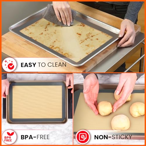 Image of Silicone Baking Mat 3 Pack Reusable Silicone Baking Sheet Liner for Oven 2 Half and 1 Round Pizza Nonstick Mat for Bread, Dough, Macaron, Cookie Cooking Liners for Kitchen Counter Bakery Supplies
