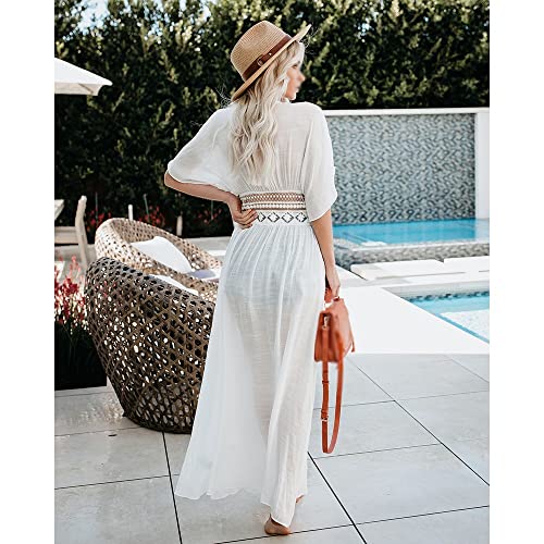 Vestido largo de playa de punto transpirable para cubrir el bikini blanco S cómodo 3