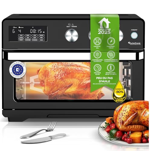 TurboTronic Four à Friteuse à Air, Horno de Aire Caliente Digital XXL 32L con Asador, 5 en 1 Mini...