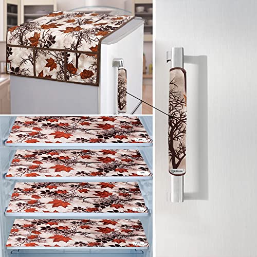 Image of Exclusive Combo Set of Appliances Cover (1 Pc. of Fridge Top Cover, 1 Pc. of Refrigerator Handle Cover and 4 Pc. Of Refrigerator Mat /Fridge Shelf Mat) (Color- Brown, Design-Floral, Set Contains- 6 Pcs )