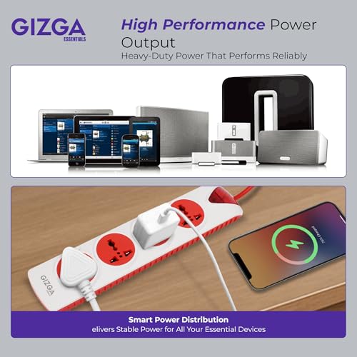 Image of Gizga Essentials 1500W /6A Multi Plug Extension Board with 4 Universal Sockets for Office & Home Appliances, Fuse Protector, Power Indicator, 1.5M Cord, Durable Switch, Flame Retardant Material