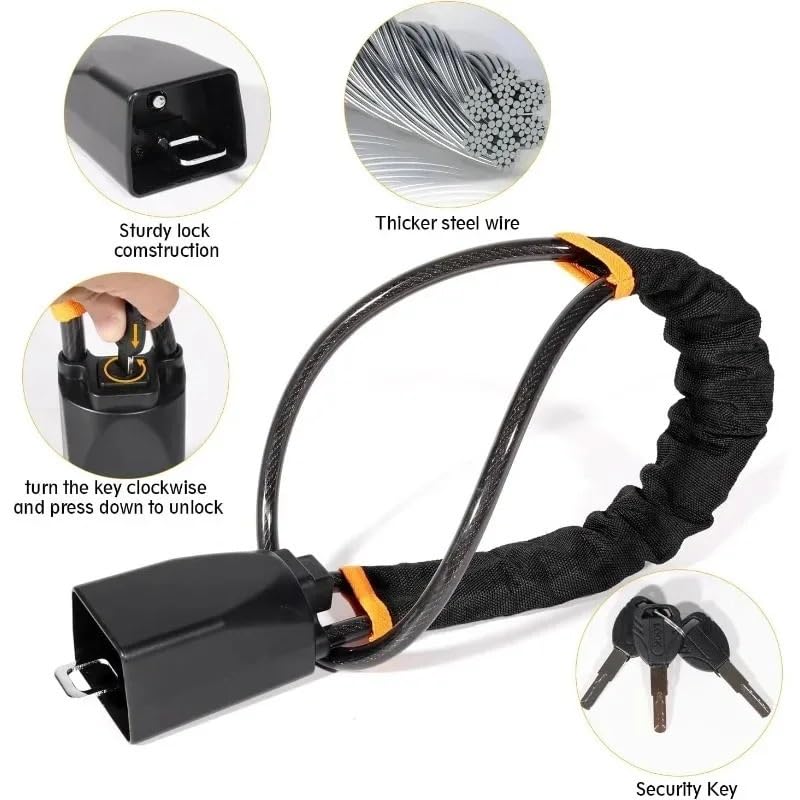 Cierre de seguridad para coche Bloqueo del volante, hebilla para cinturón de seguridad coche, cuerda bloqueo para, camión, Cable acero trenzado, antirrobo(Orange)