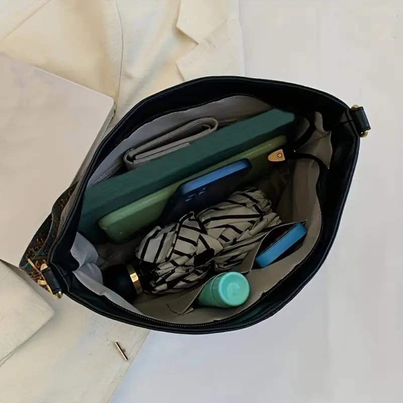 Miniatura 5 de Generic De gran tamaño PU Cuero Tote Mujer Bolso De Fin De Semana Bolso De Viaje Comprador, Bolso Crossbody Capacidad Bolsas De Hombro - Negro