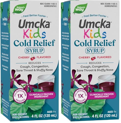 Nature's Way Umcka Cold Relief Syrup for Kids 1+, Shortens Duration & Reduces Severity, Multi-Symptom Homeopathic Cold Remedy, Phenylephrine Free, Cherry Flavored, 4 Fl Oz (Pack of 2) - image 1