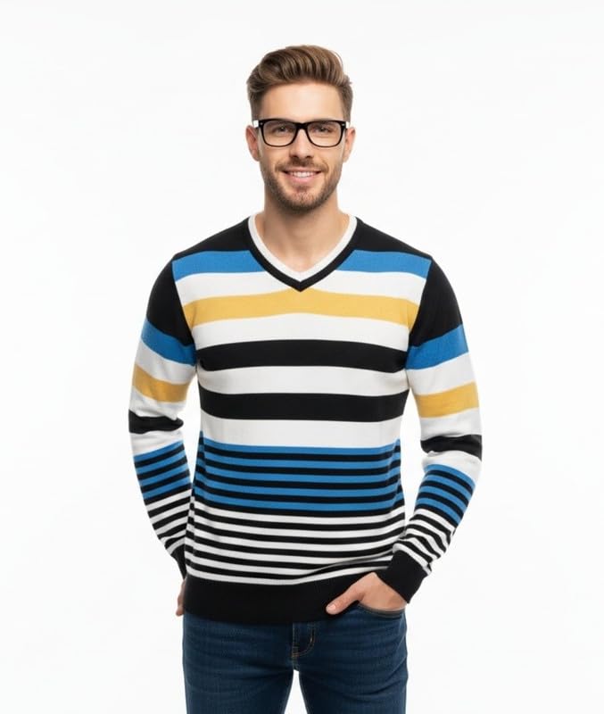 forwards Retro-Style V-Neck Striped Sweater for Men-picture-39