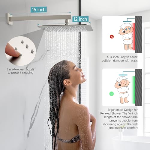 Image of SR SUN RISE Shower System 12-Inch Rainfall Shower Head Brushed Nickel