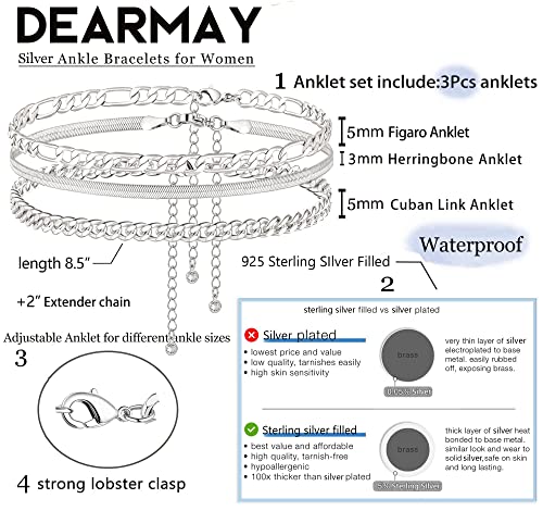 Dearmay Sterling Silver Ankle Bracelets For Women Plated Anklets 925 Set Layered Cute Summer Beach Jewelry Gift Teen Girls #TOP2