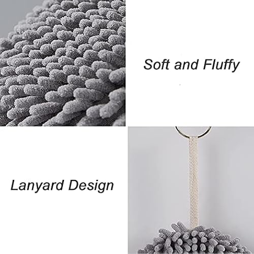 Sawyst 4 Pack Chenille Hanging Hand Towel Ball Soft Absorbent Microfiber Hand Towels Plush Quick-Drying Hanging Hand Towel Ball With Hanging Loops For Bathroom Kitchen, White And Gray #TOP4