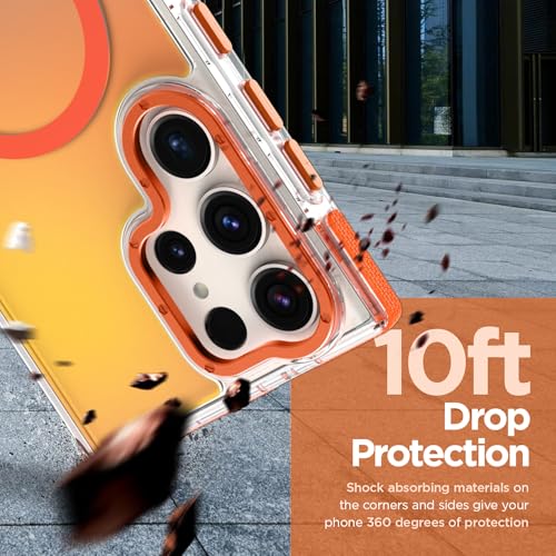 Image of Magnetic Case for Samsung Galaxy S22 Ultra [Compatible with Magsafe] [Cute Fashion Fluorescent Design] [1 Screen Protector] Slim Translucent Matte Case for Galaxy S22 Ultra 6.8 inch, Orange