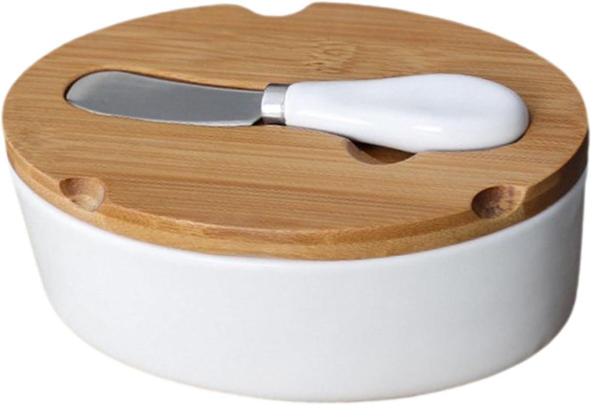 STOBAZA Ceramic Butter Dish Set with Cutter and Lid Airtight Butter Storage Container for Kitchen Counter and Fridge Nordic Style with Cheese Dish