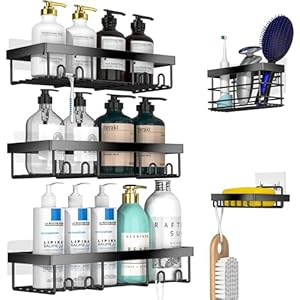 Moforoco Adhesive Shower Caddy Organizer Shelves Rack – 5 Pack Corner Bathroom Storage Organization, Home & Kitchen Decor Inside RV Accessories, Hanging First Apartment Household Camper Essentials