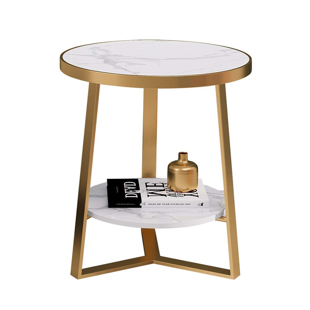 Table de chevet pour chambre à coucher et salon chaleureux en marbre doré
