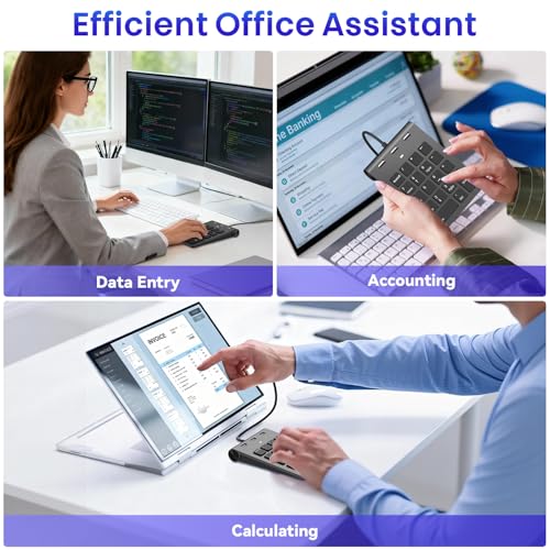 2-in-1 Numpad Wired & USB-Hub mit USB-C & USB-A-Kabeln, Ergonomischer 15° Nummernblock mit 3 USB 2.0 Hub, 18-Tasten Ziffernblock für macbook/Laptop/iPad/PC/Windows/MacOS, Schwarzer USB-C Ziffernblock