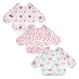 3 Pcs Long Sleeved Bib Set | Baby Waterproof Bibs with Pocket Bundle | Toddler Bib with Sleeves and