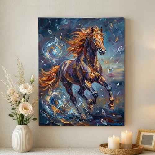 Œœuvre d'art équine marron bleu prestige pour bureau