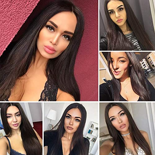 Image of Brown Wigs for Women Centre Parting 24 Inch Ombre Wig With Dark Roots Heat Resistant Synthetic Wig Natural Looking Wigs for Daily Party Use Wigcap & Comb