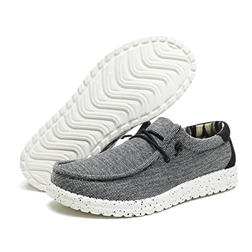 Mens Slip On Loafers Shoes Machine Washable Men Casual Boat Shoe for Work Walk and Traveling Breathable Lightweight Comfort Removable PU Insole Black Grey