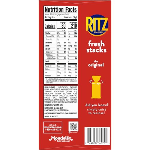 Image of RITZ Fresh Stacks Original Crackers, Bulk Travel Snacks, Family Size, 6 Boxes (72 Multi Snack Packs)