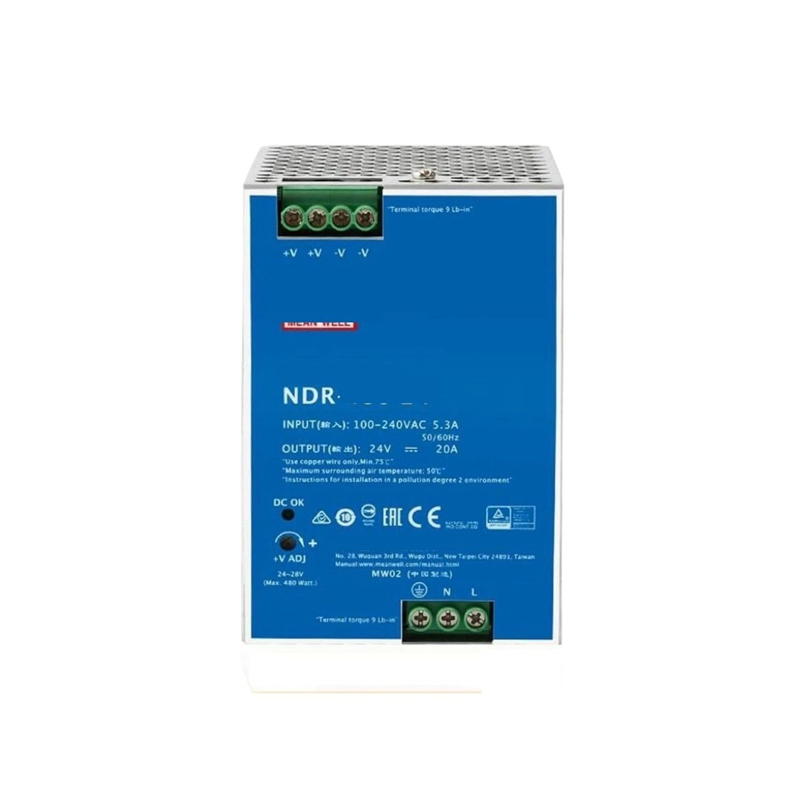 DIN-Schienen-Netzteil NDR-480 DIN-Schienen-Schaltnetzteil 220 U/min, 24 V/48 V, 480 W DC-Transformator 20 A/10 A(NDR-480-48 48V 10A)
