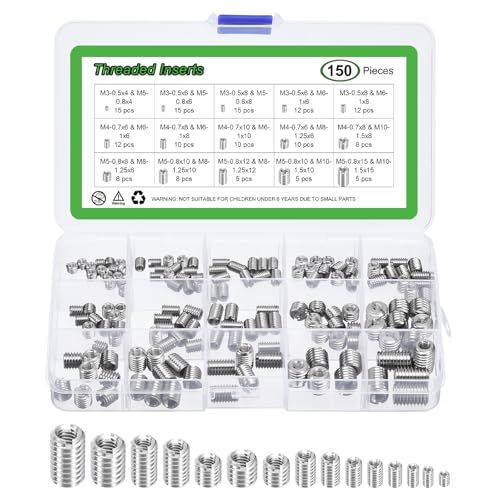 sourcing map 150Pcs Threaded Inserts, 10 Sizes Stainless Steel 303 Screw Thread Sleeves Thread Repair Insert for Mechanical Equipment