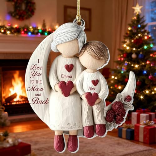 Image of Grandma And Grandchild Moon Loves - Personalized 1-Layers Acrylic Ornaments,Personalized 1-Layer Acrylic Ornament, Grandma and Grandkid Sitting on Moon Ornaments, Christmas Decor