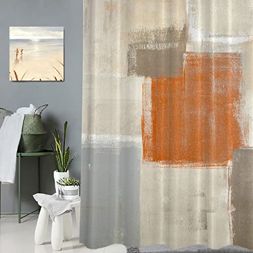 Batmerry Beige Abstract Art Decor Shower Curtain - Image 3
