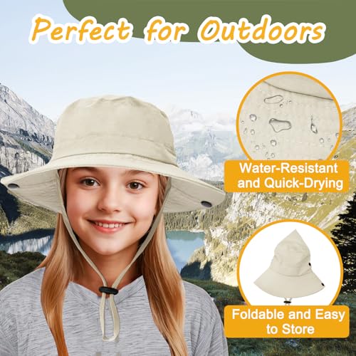 Image of Outdoor Kids Sun Hat UPF 50+ Quick Dry Foldable Bucket Hat Lightweight Adjustable Fishing Safari Hat for Girls and Boys