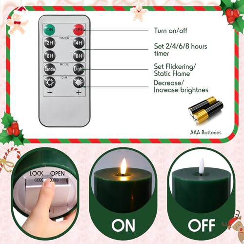Image of 3 Pcs 6 /8 /12 inch Christmas Flameless LED Candles Battery Operated & Remote