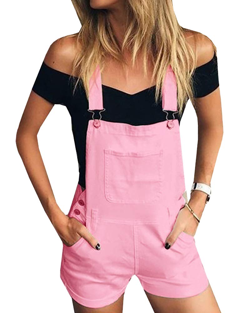 Anyua Women's Pink Denim, Pinafore Dungaree, Shorts Jumpsuit, With Pocket L