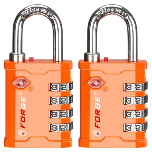 Image of FORGE 4-Digit TSA Approved Travel Locks - TSA008 Key System, Key Duplication Impossible, Heavy-Duty Combination Padlock for Travel, Gym, Pelican Case. Orange 2 Locks.