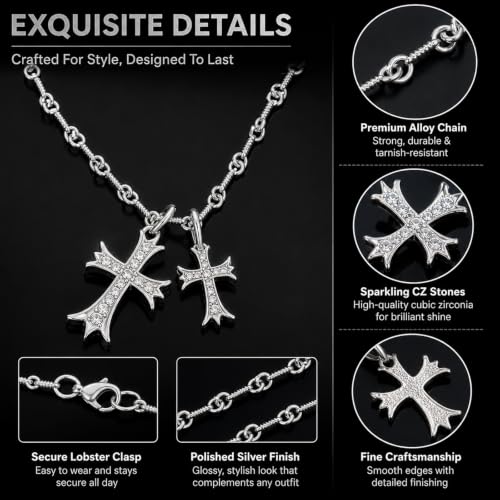 Image of Gothic Jewellery Cross Chain for Men, Double Cross Necklace