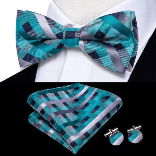 Image of Dubulle Mens Paisley Striped Bowtie Set Pre-tied Bowtie for Men and Pocket Square Set Wedding Business
