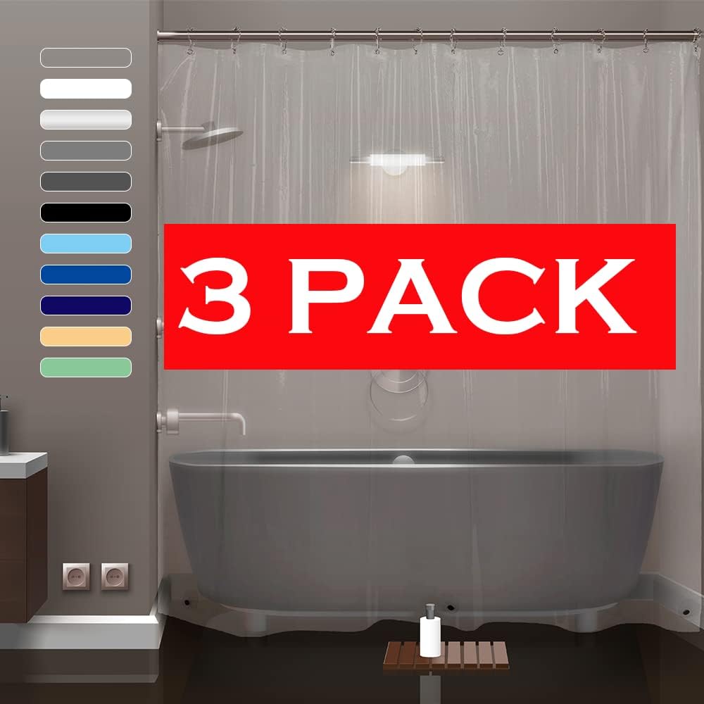 ZEMAHOME 3 Pack PEVA Plastic Shower Curtain Liner Premium