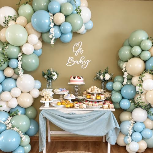 Image of 129 Pcs Dusty Blue Sage Green and White Balloon Garland Kit