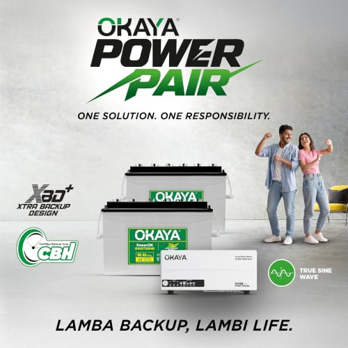 Image of Okaya Inverter with Battery Combo for Home,Office & Shops | ATSW 1900 12V Pure Sine Wave Inverter 1650VA with 36 Months Warranty & OPXT12048 90AH XBD+ Certified JXT Battery with 48 Months Warranty