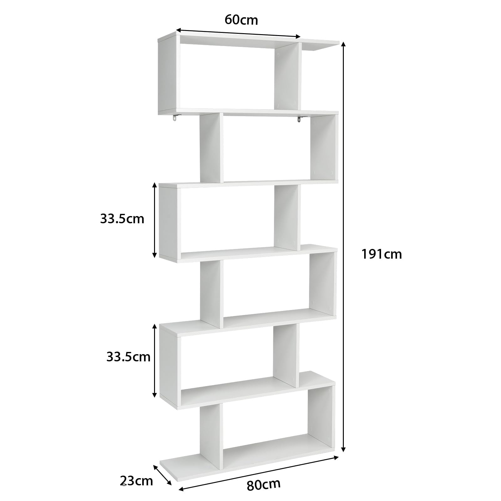 HOMASIS Libreria da Parete a 6 Livelli, Libreria Scaffale in Legno, Divisorio a Parete Multifunzionale con Design Antiribaltamento, Scaffale a S per Ufficio, Salotto, 80 x 23 x 191cm (Bianco)