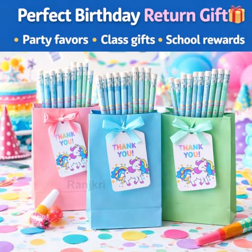 Image of Unicorn Dream HB Pencils for Kids (12 Pcs) | Cute Printed Student Writing Pencil Set with Eraser | School Stationery, Handwriting Practice, Return Gift, Birthday Party Favors