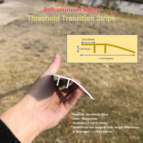 Funmaypoon Aluminum Floor Transition Strip, Metal Thresholds For Doorways, 36 Inch Floor Transition Strip Wood To Tile, Floor Trim/Door Threshold Interior 1 3/4" Wide (Matte Silver) #TOP1