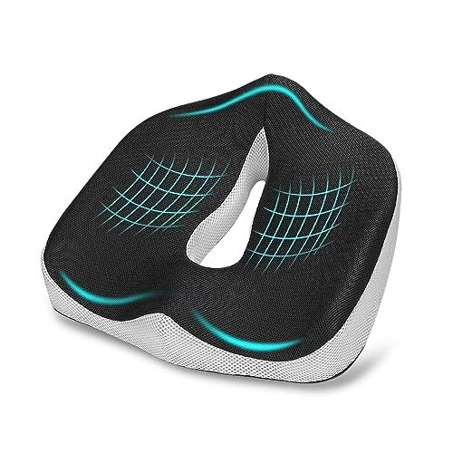 Poligino Cojin Coxis de Espuma Memoria Portátil, Cojín para Silla de Oficina, Cojín para Silla, Cojín para Automóvil, Cojín Ortopédico para Coxis, Funda Lavable, Gris