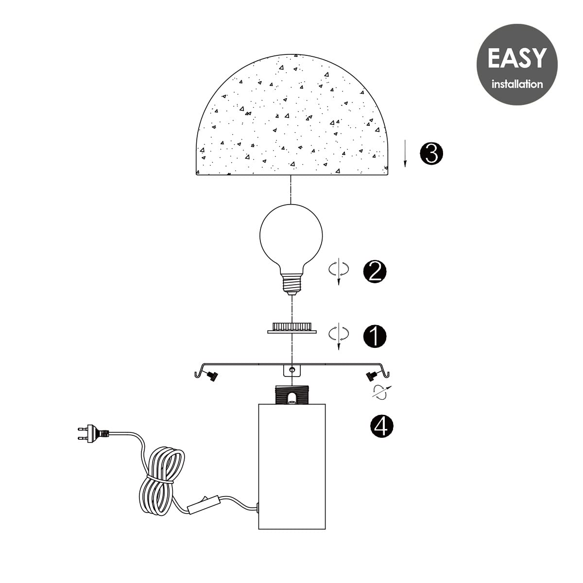 home sweet home collection Moderner Tischlampe Mushroom | 23/23/28cm | Schwarz | Nachttischlampe | Glas und Metall | für E27 LED-Lichtquelle | mit Kabelschalter | geeignet für Wohnzimmer und