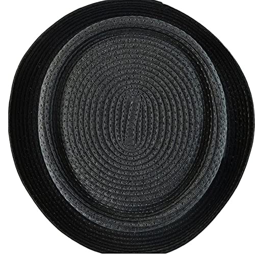 Men's Fancy Summer Straw Pork Pie Derby Fedora Upturn Brim Hat, F1857black, S-M
