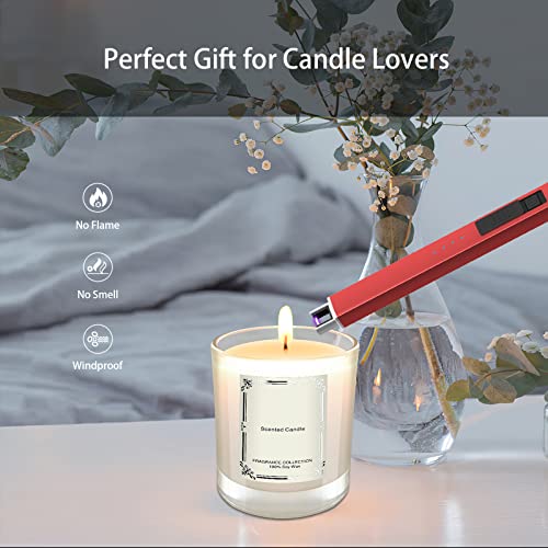 Image of Electric Candle Lighter - USB Rechargeable Arc Lighter for Camping, Family Use, BBQs - LED Battery Display, Safety Switch, Flameless, Windproof (Red)