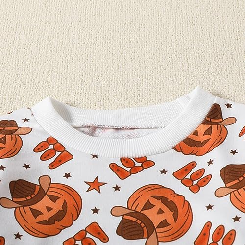 Toddler Baby Halloween Outfit Boys Girls Pumpkin Long Sleeve Crewneck Pullover Sweatshirts Elastic Waist Pants Set4
