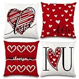 DIYDEC 4 Fundas de Almohada de San Valentín de 45 x 45 cm, para día de San Valentín I Love U XOXO