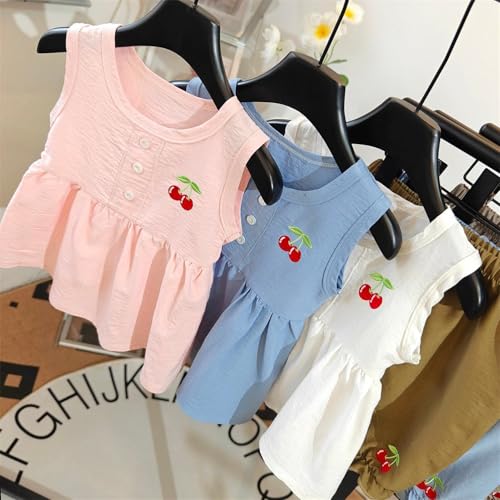 Girls 2 Piece Summer Outfits Ruffle Tank Top & Ruffled Hem Shorts Matching 𝐋ounge Set Cherry Graphic Outfits Trendy Clothes4