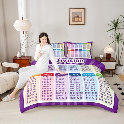 Image of Feelyou Kids Educational Bedding Set Toddler Size, Division Duvet Insert MathLearning Comforter Set Boys Girls Preschool Teens Bedroom Decor with 1 Pillow Case