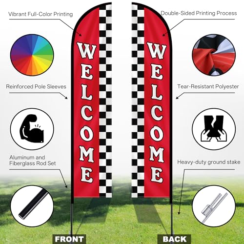 Image of MASTERCANOPY 15FT Tall Welcome Feather Flag Pole Kit Red
